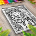 Carte de colorat vitraliu cu leu
