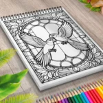 Carte de colorat vitraliu cu pasari