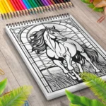 Carte de colorat vitraliu cal