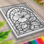 Carte de Colorat pentru Adulti cu vitralii cu flori