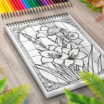 Carte de Colorat pentru Adulti cu vitralii cu flori