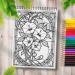 Carte de Colorat pentru Adulti cu vitralii cu flori