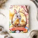 Felicitare Paste iepuras si puisori