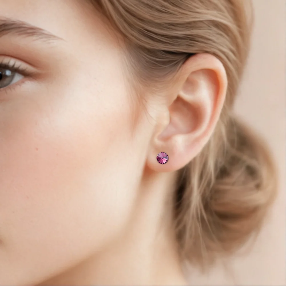 Cercei cristal Swarovski antique pink 6mm, tip surub