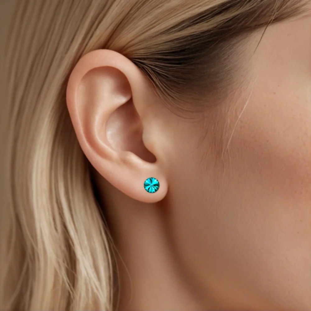 Cercei cristal Preciosa blue zircon 6mm, tip surub