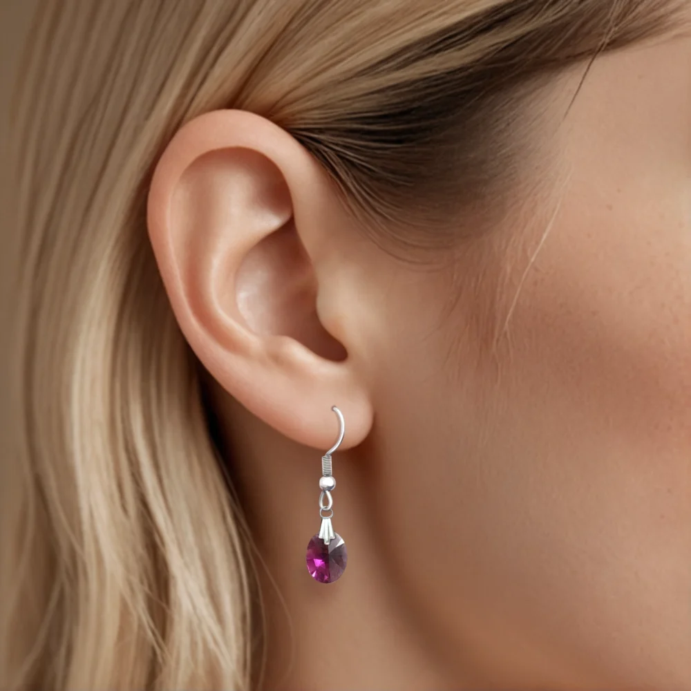 Cercei pandantiv cristal Swarovski oval amethyst