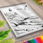 Carte de colorat peisaj la malul marii