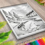 Carte de colorat pentru adulti peisaj padure