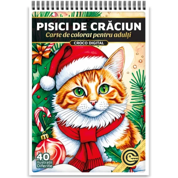 Carte de colorat pentru adulti Pisici de Craciun