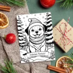 Felicitare de colorat de craciun cu catel