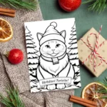 Felicitare de colorat de craciun cu pisica