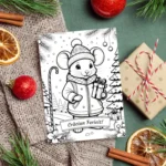 Felicitare de colorat de craciun cu soricel