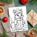 Felicitare de colorat de craciun cu veverita