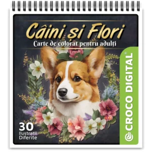 Câini și Flori - Carte de colorat pentru adulți