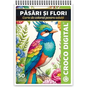 Păsări și Flori - Carte de colorat pentru adulți