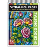 Vitralii cu Flori - Carte de colorat pentru adulți