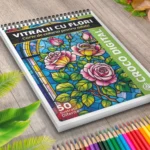 Vitralii cu Flori - Carte de colorat pentru adulți 2
